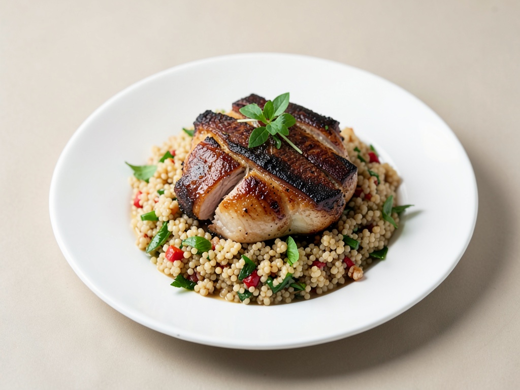 Pollo BBQ succulento su insalata di couscous