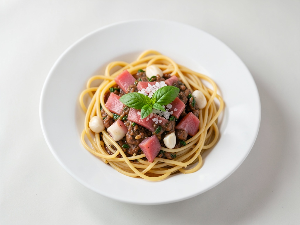Spaghetti al salmone con pesto al basilico