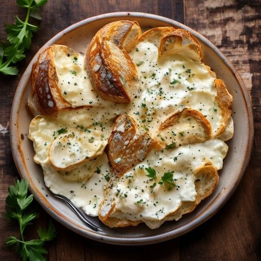 Pan rústico con crema cremosa de patata y cuajada