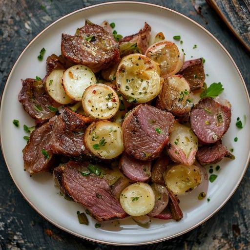 Bistecca di manzo con cipolle fritte