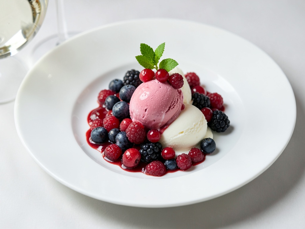 Frische Beeren mit Sekt und Eis