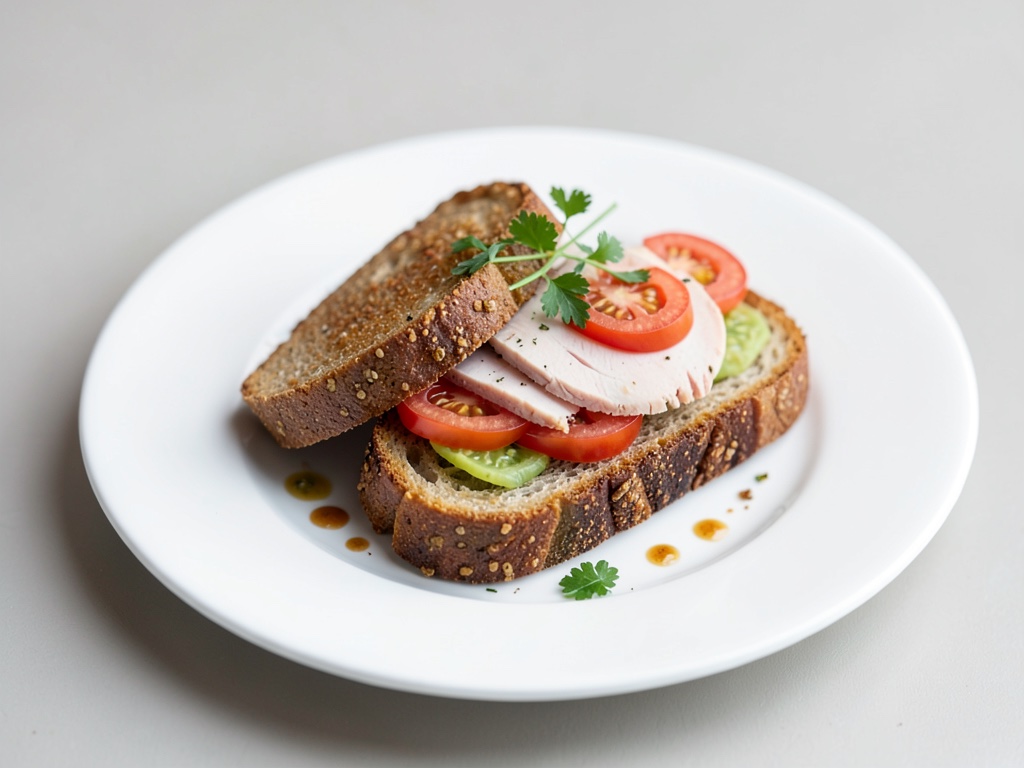 Pane tostato croccante con tacchino e pomodoro
