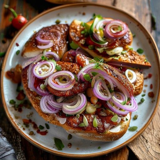 Sandwiches juteux au bœuf avec oignons sucrés-acidulés