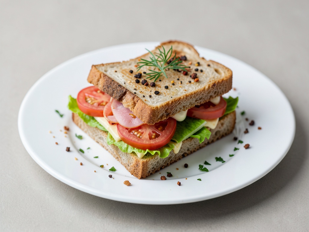 Sandwich colorato con formaggio, prosciutto, pomodoro e insalata