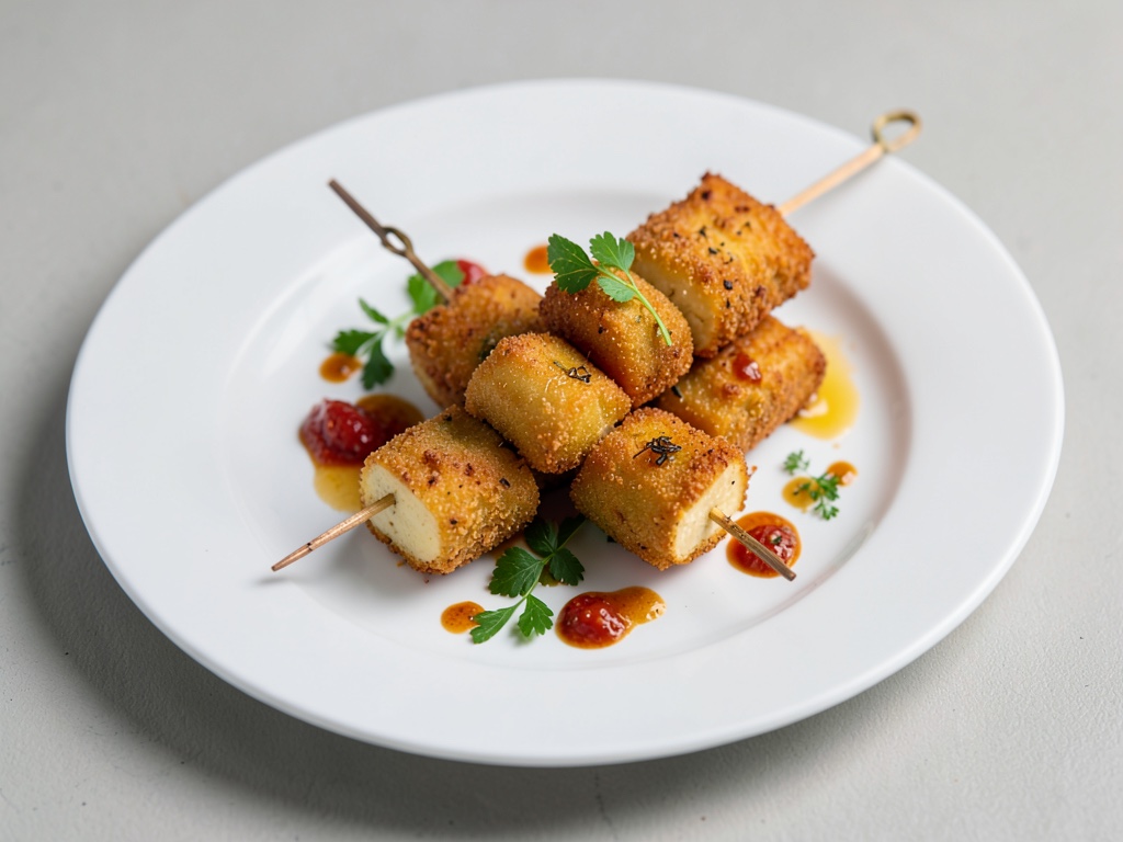 Knusprige Birnen-Käse-Spieße