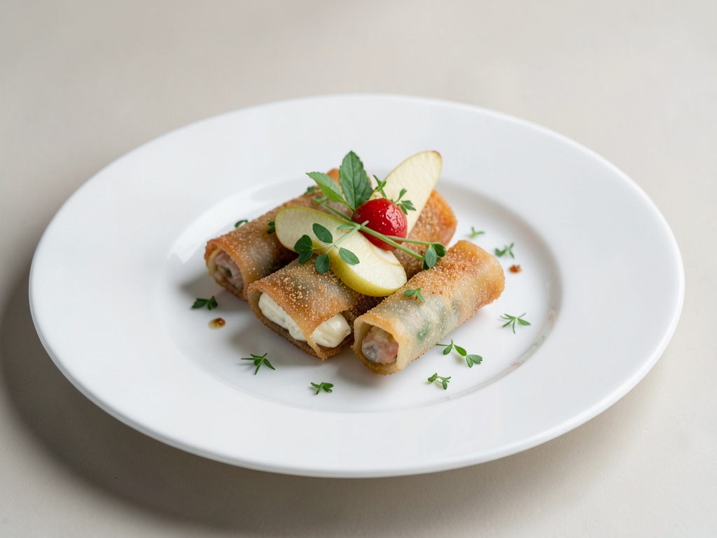 Roli di primavera croccanti con pera e formaggio