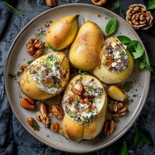 Poires au Roquefort et noix glacées