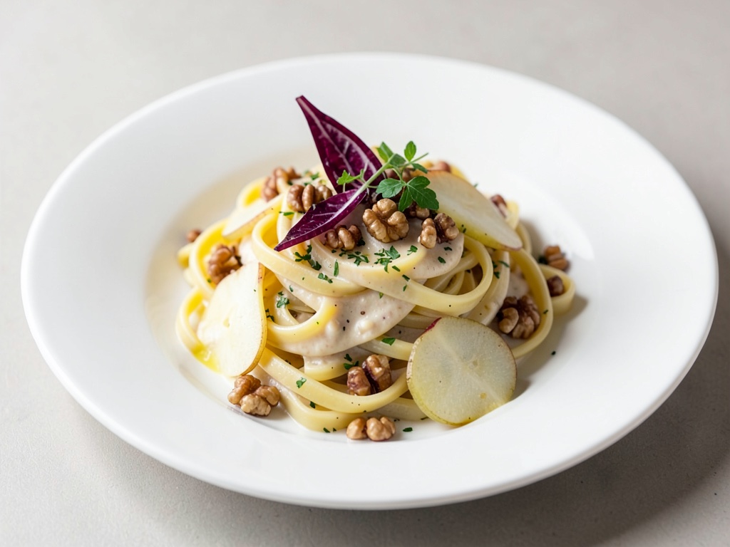 Cremige Pasta mit Birnen, Walnüssen und Radicchio