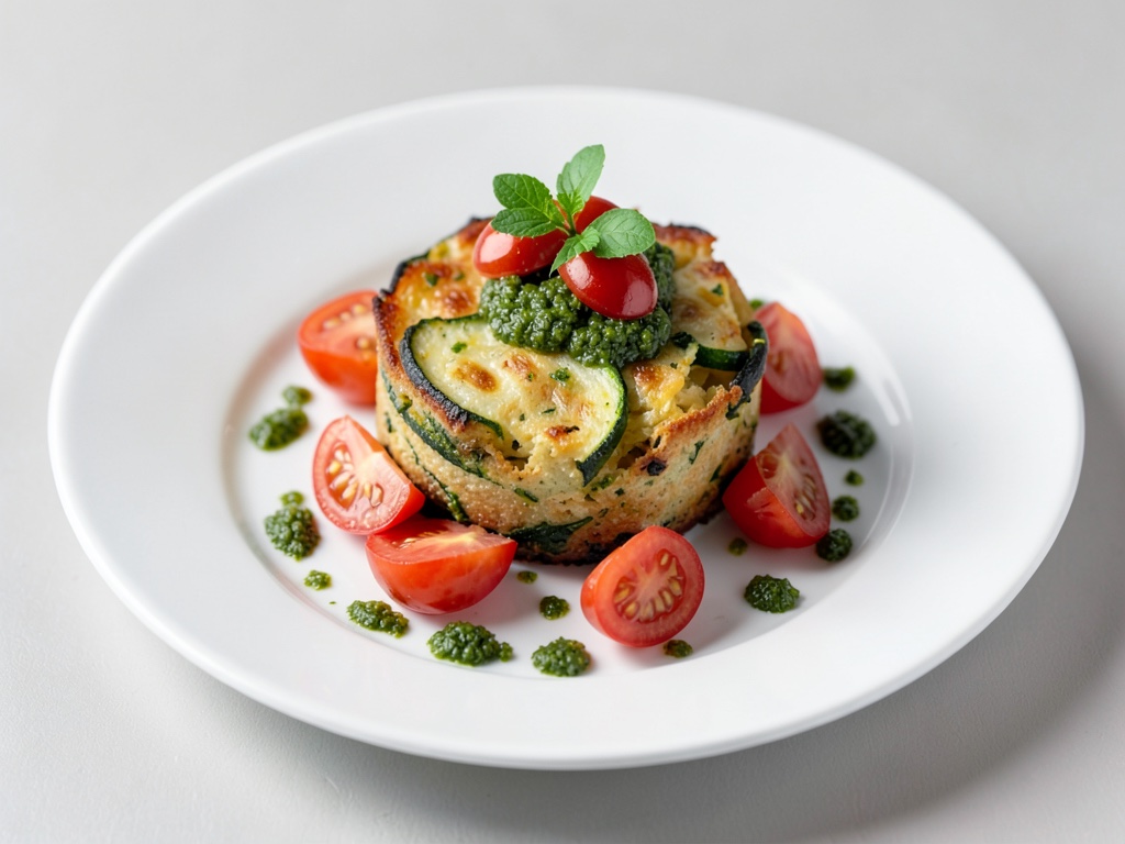 Rollo de bizcocho de calabacín con tomate y pesto