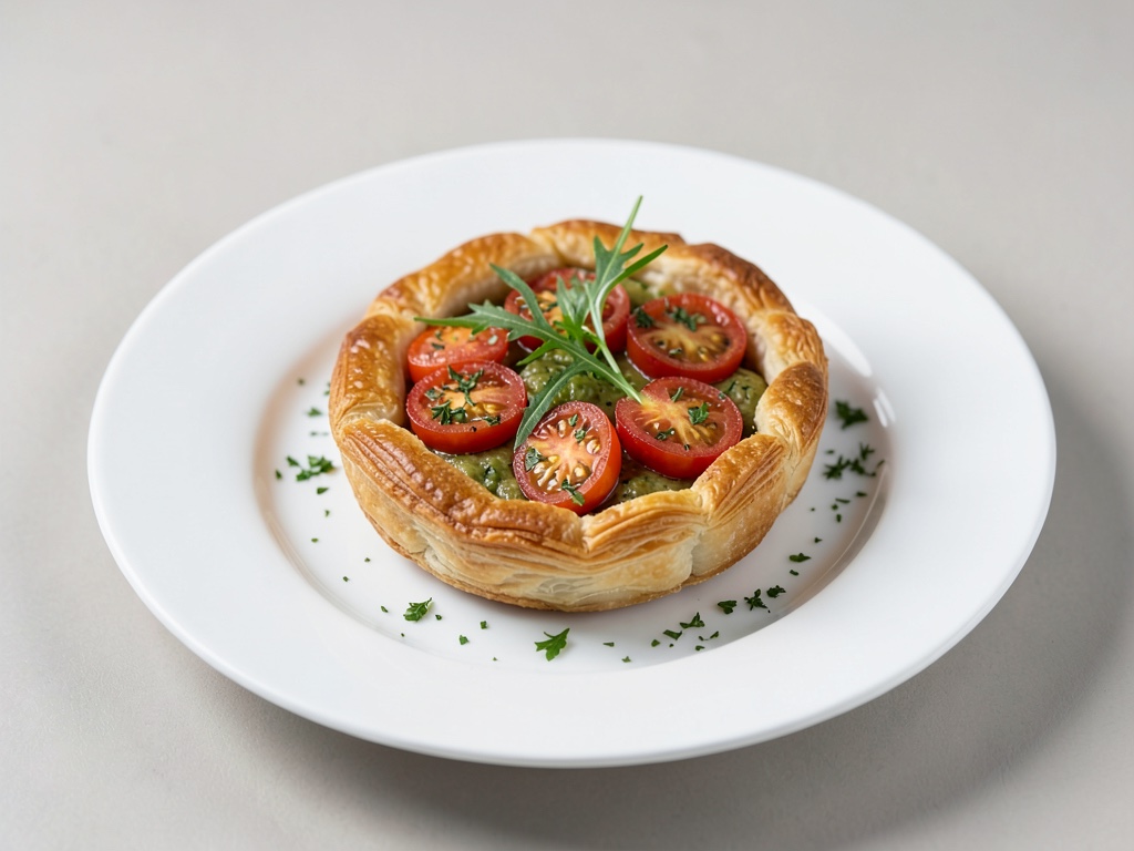 Tartelata di pasta sfoglia con pomodori alle erbe e rucola