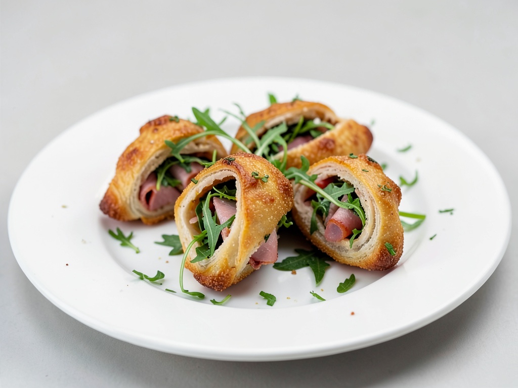 Knusprige Blätterteig-Hörnchen mit Schinken-Rucola-Füllung