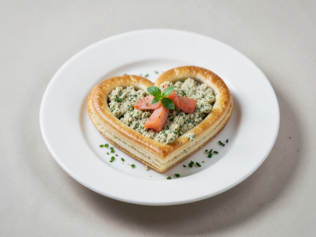Cuoricoli di pasta sfoglia ripieni di quark alle erbe e salmone