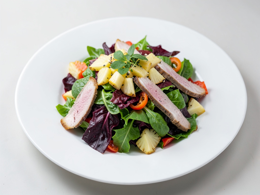 Insalata mista colorata con ananas e striscioline di tacchino