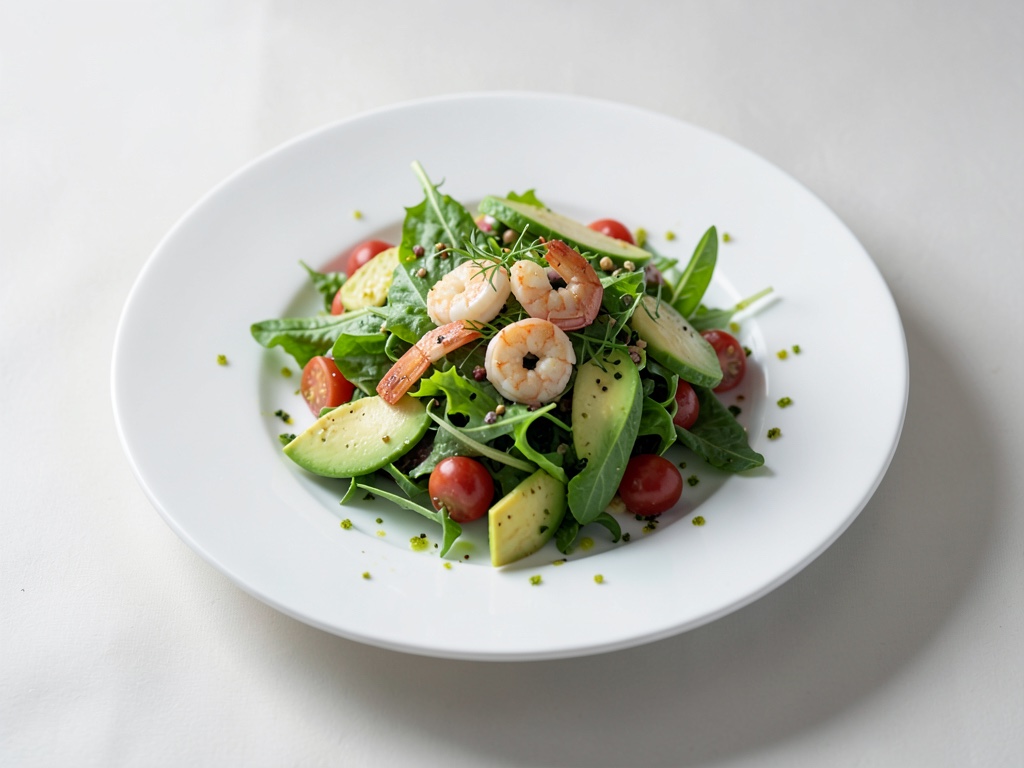 Salade de feuilles fraîches à l'avocat et aux crevettes