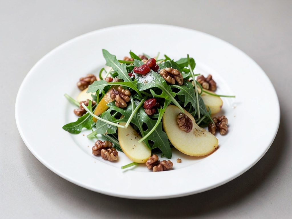 Insalata di rucola e crescione con pera, noci e Roquefort