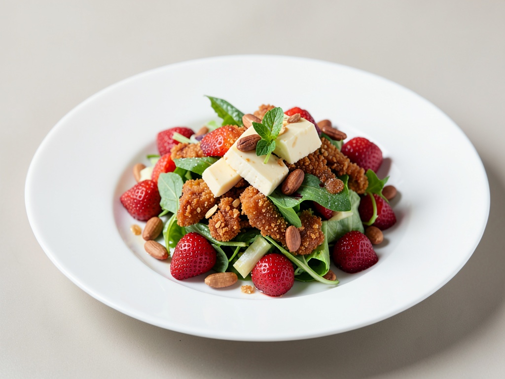 Ensalada crujiente con fresas, Gouda y cacahuetes tostados