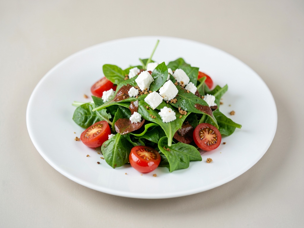 Salade de feuilles fraîche avec feta et tomates