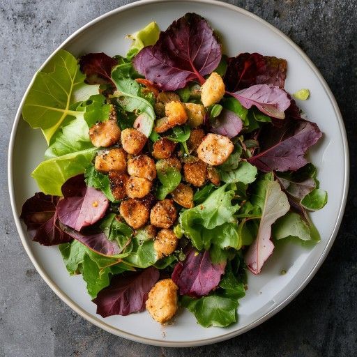 Insalata mista di foglie con fegato di pollo croccante