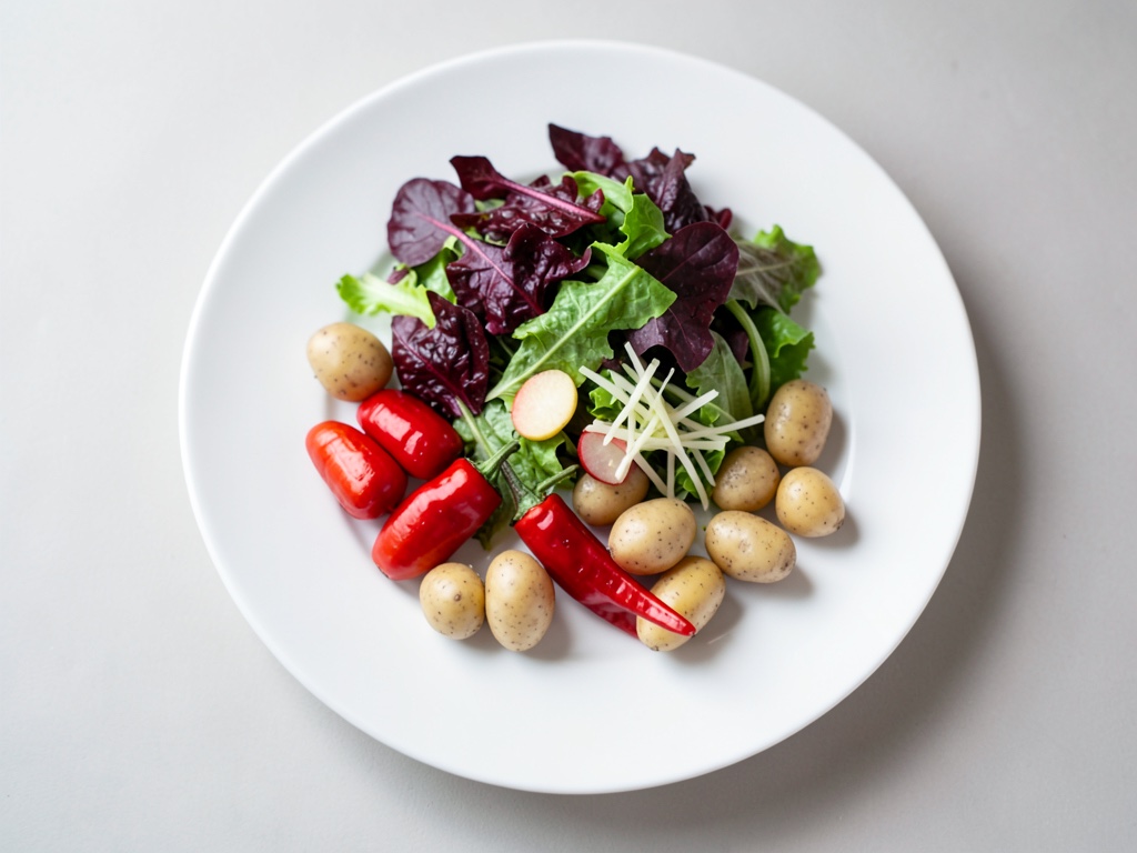 Colorful Salad with Beetroot, Potatoes, and Fresh Vegetables