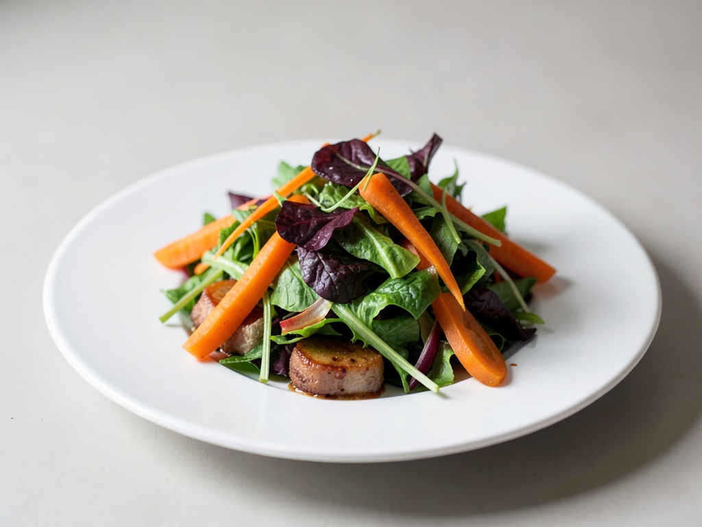 Ensalada de hojas variadas con zanahorias estofadas