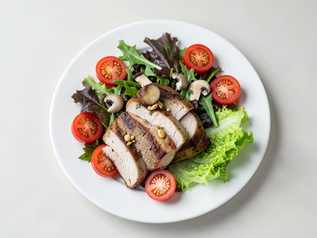Pollo croccante su insalata di foglie fresche