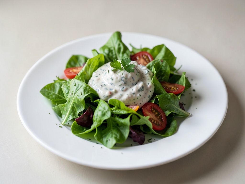 Frischer Blattsalat mit cremiger Kräuter-Dip