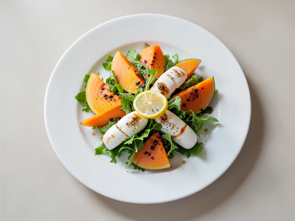Insalata rinfrescante con palline di melone e spiedini di mozzarella