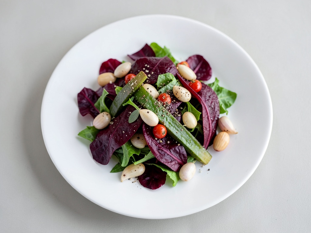 Insalata di foglie croccante con rabarbaro