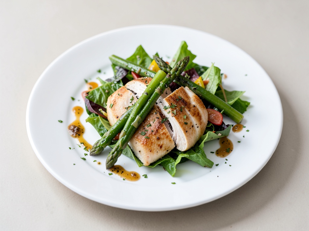 Insalata mista con asparagi verdi e petto di pollo