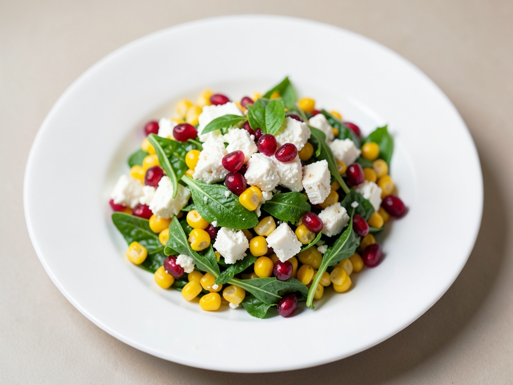 Insalata di rucola fresca con formaggio di capra e melograno