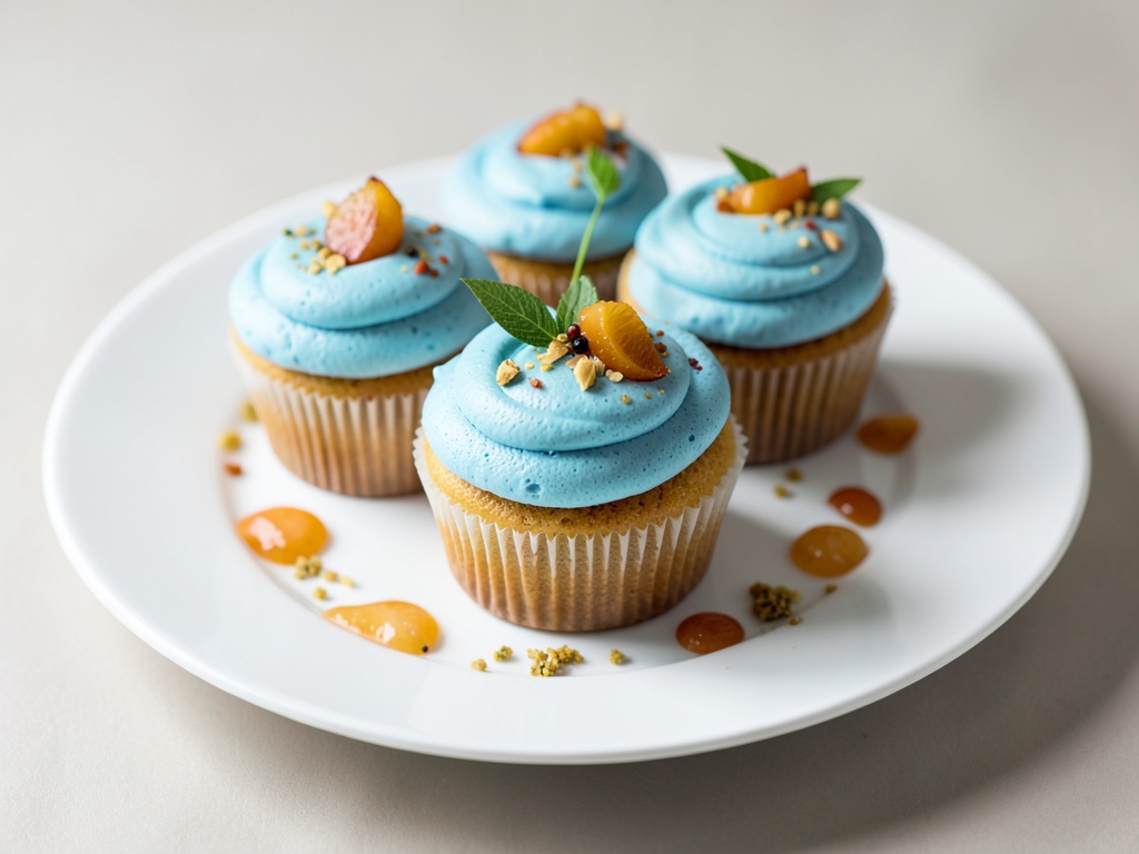 Blaue Cupcakes mit Aprikosenfüllung