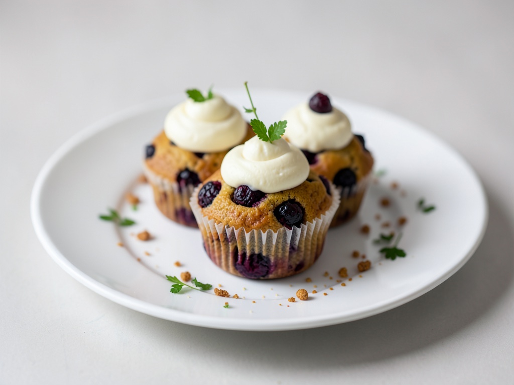 Cupcake succosi ai mirtilli con topping al formaggio fresco
