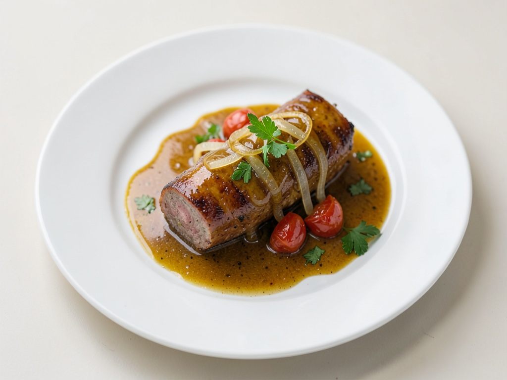 Bavarois Bleus (Saucisses de Nuremberg grillées en sauce au vinaigre et oignons)
