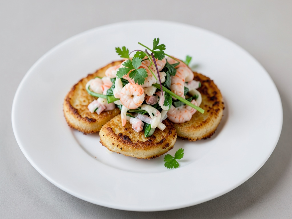Blinis croccanti con insalata di granchio di fiume fresco