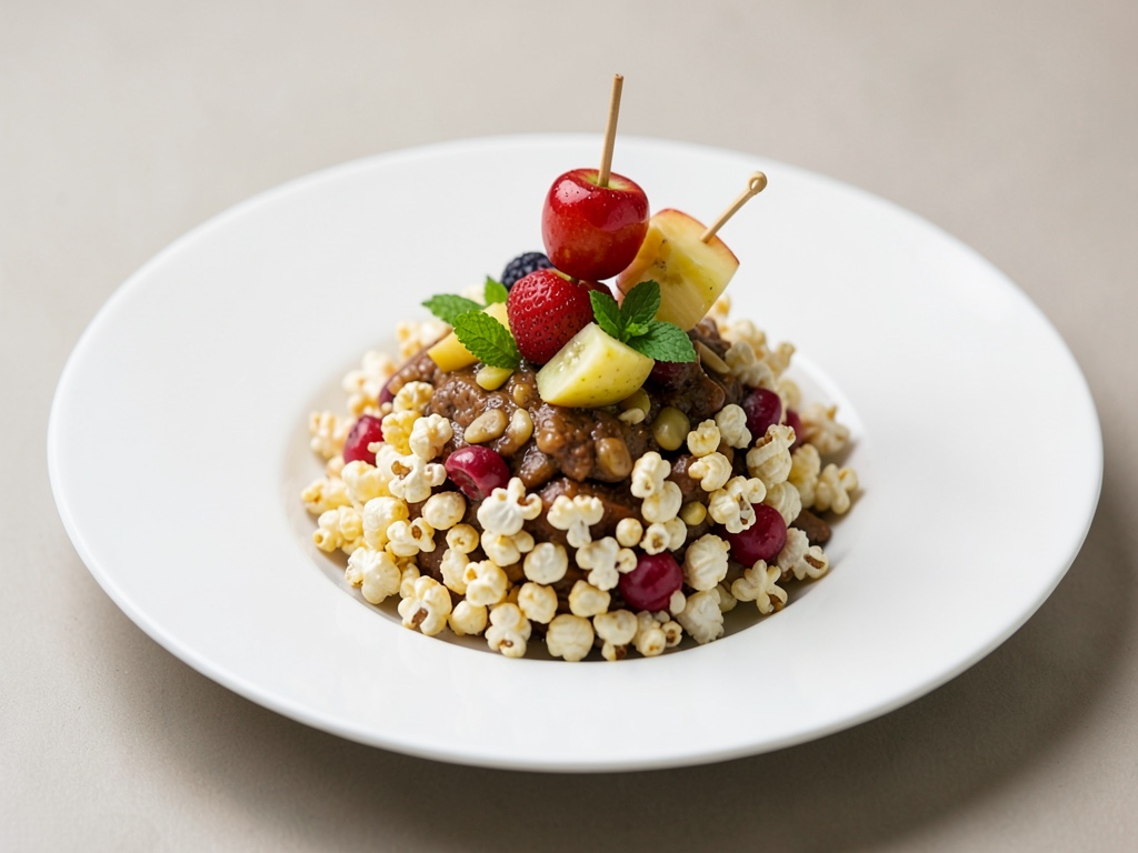 Popcorn-Bowle mit Obstspieß