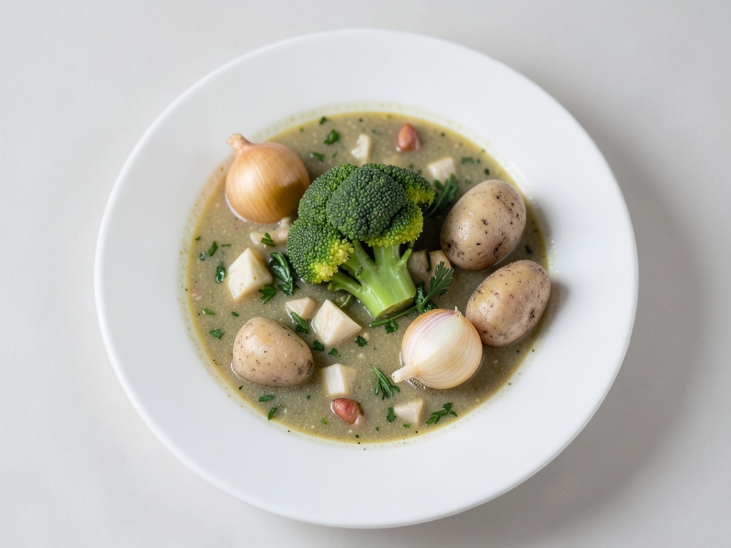 Sopa cremosa de coliflor y patata con ciruelas caramelizadas