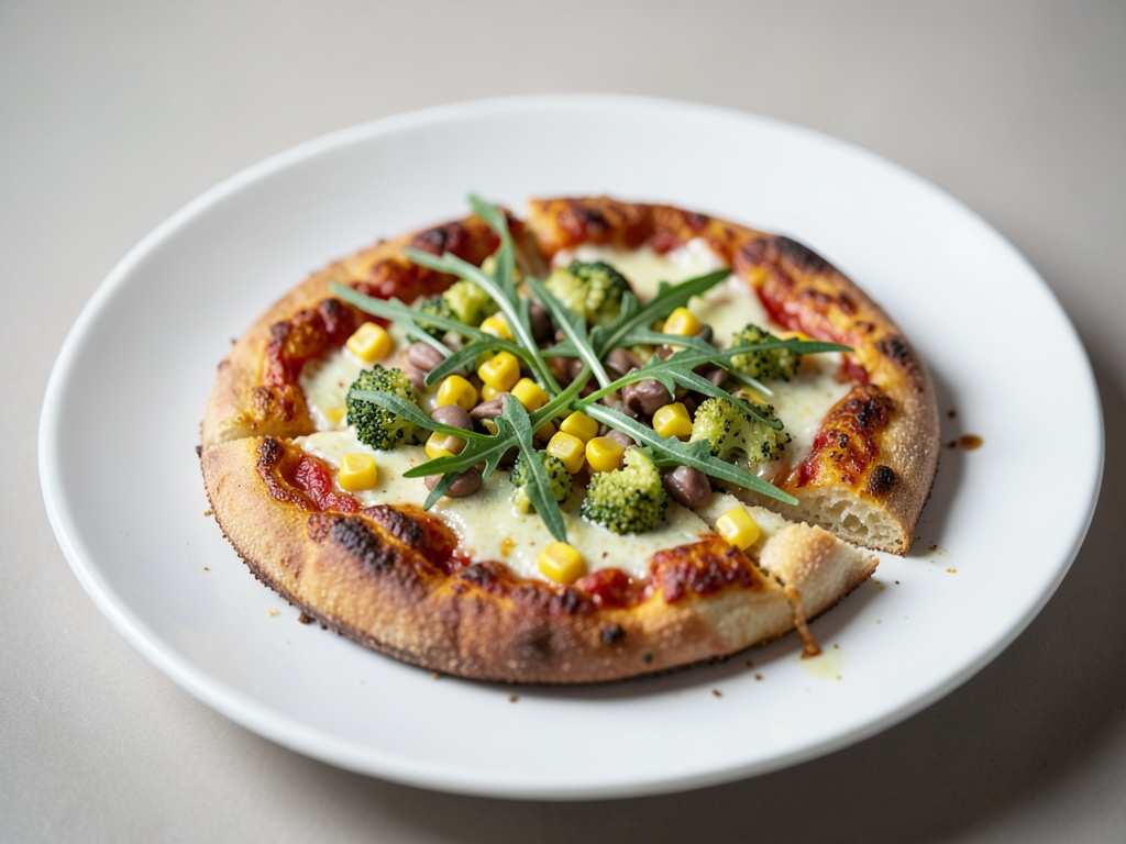 Pizza di cavolfiore e lupini con mais e rucola