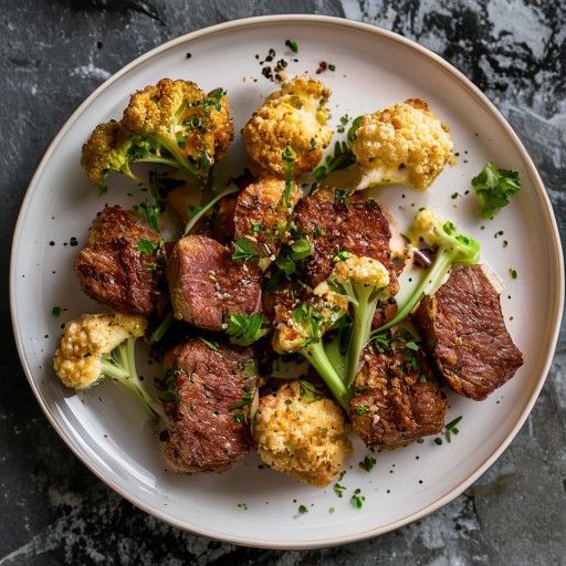 Tiras rápidas de lomo de res con coliflor crujiente