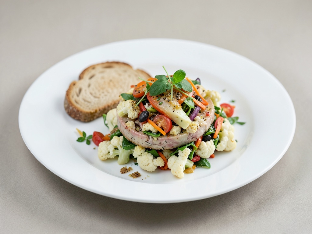 Ensalada de coliflor en capas con tostada