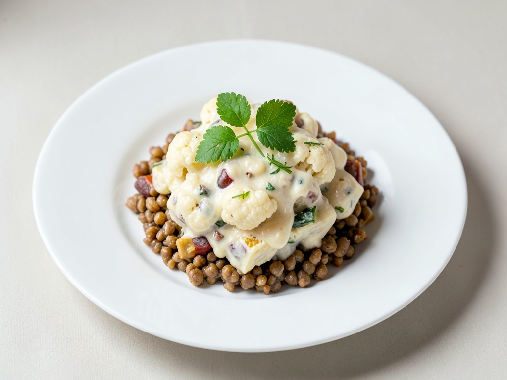 Cremoso gratin di cavolfiore e lenticchie
