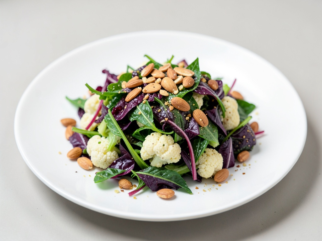 Insalata di cavolfiore e barbabietola croccante con mandorle