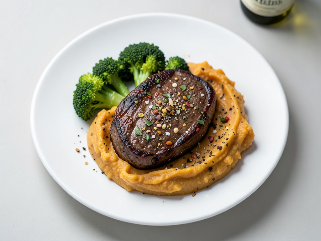 Steak di cavolfiore al forno con base cremosa di patate dolci