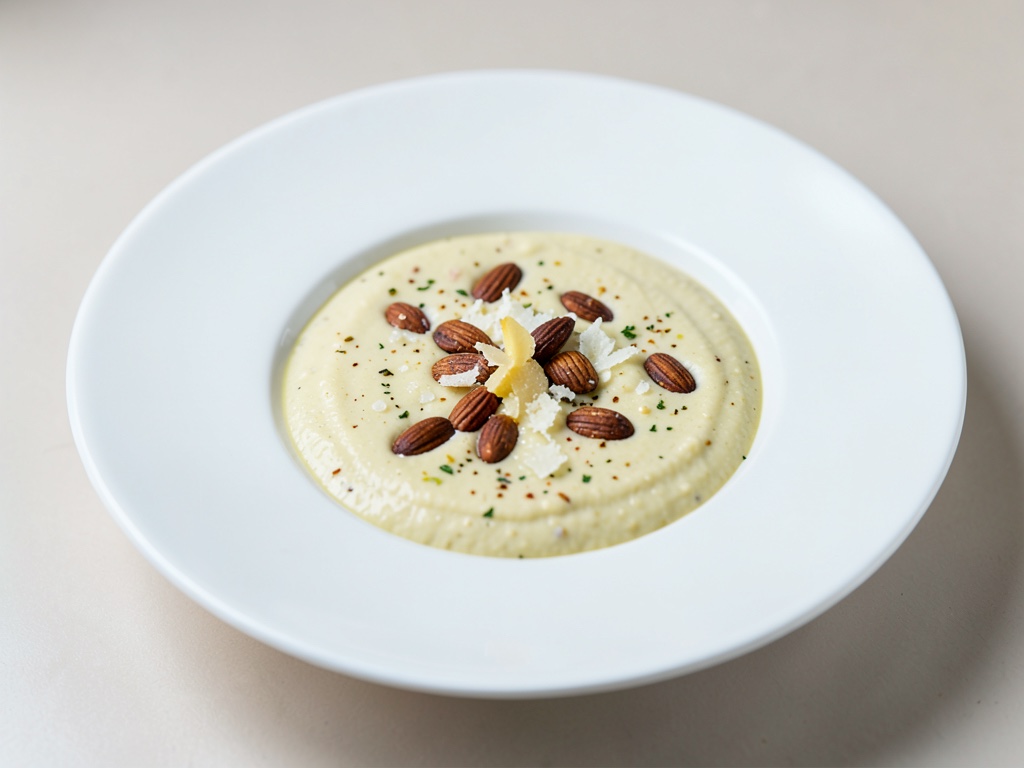 Soupe crémeuse au chou-fleur avec amandes grillées et parmesan