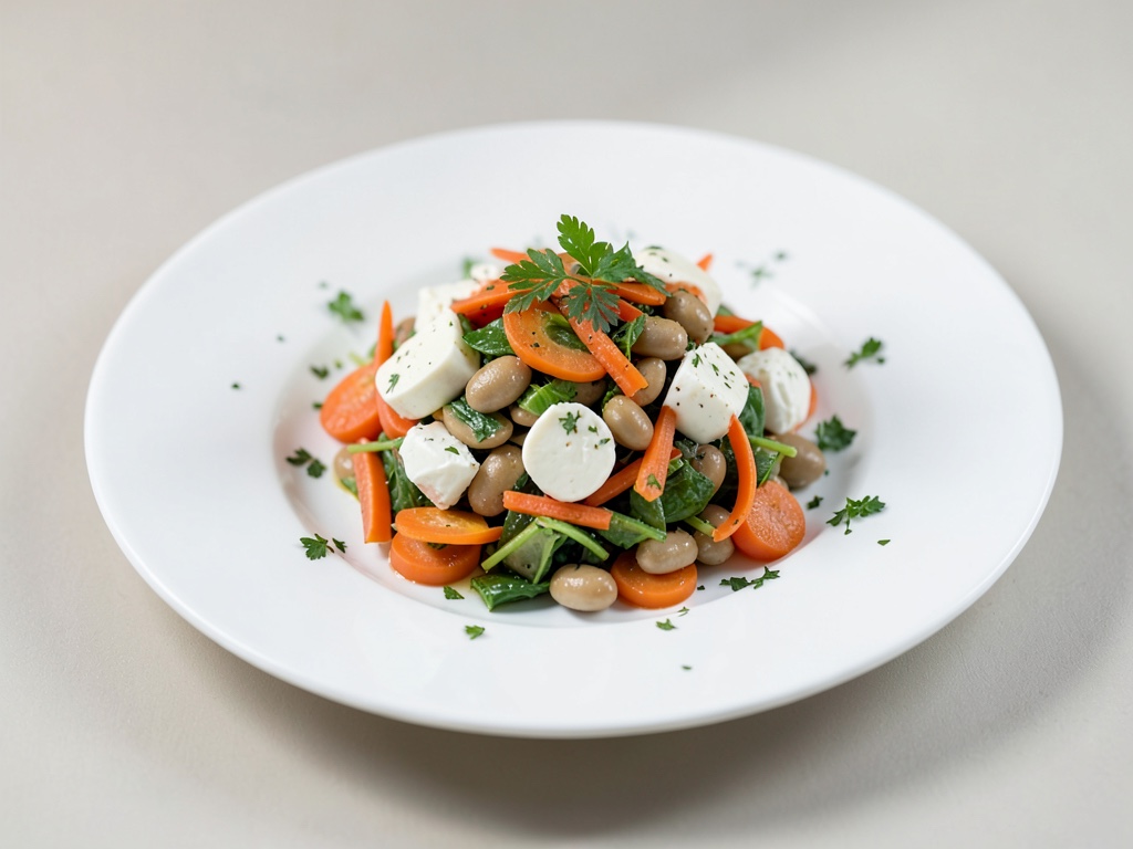 Insalata fresca di fagiolini e carote con mozzarella
