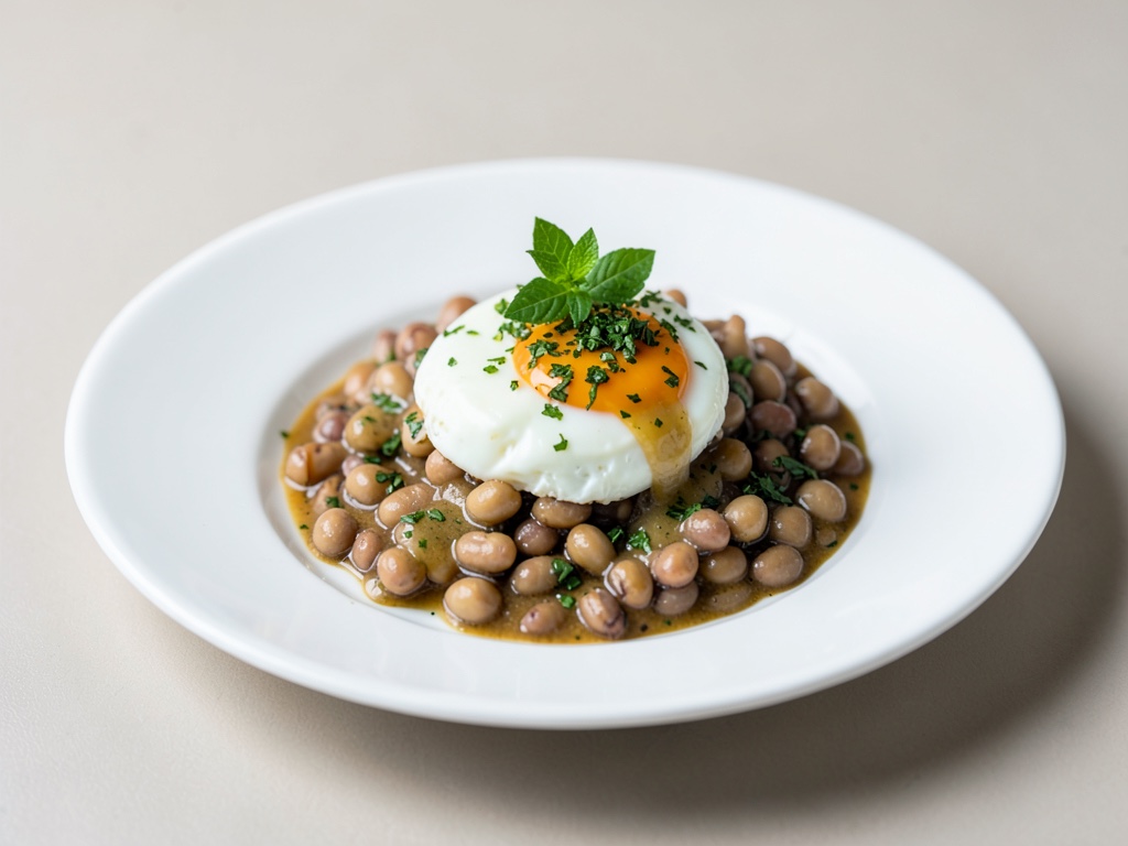 Fagioli con uovo e salsa alle erbe