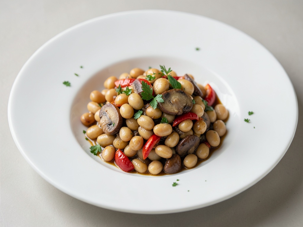 Fagioli marinati con peperoni e funghi
