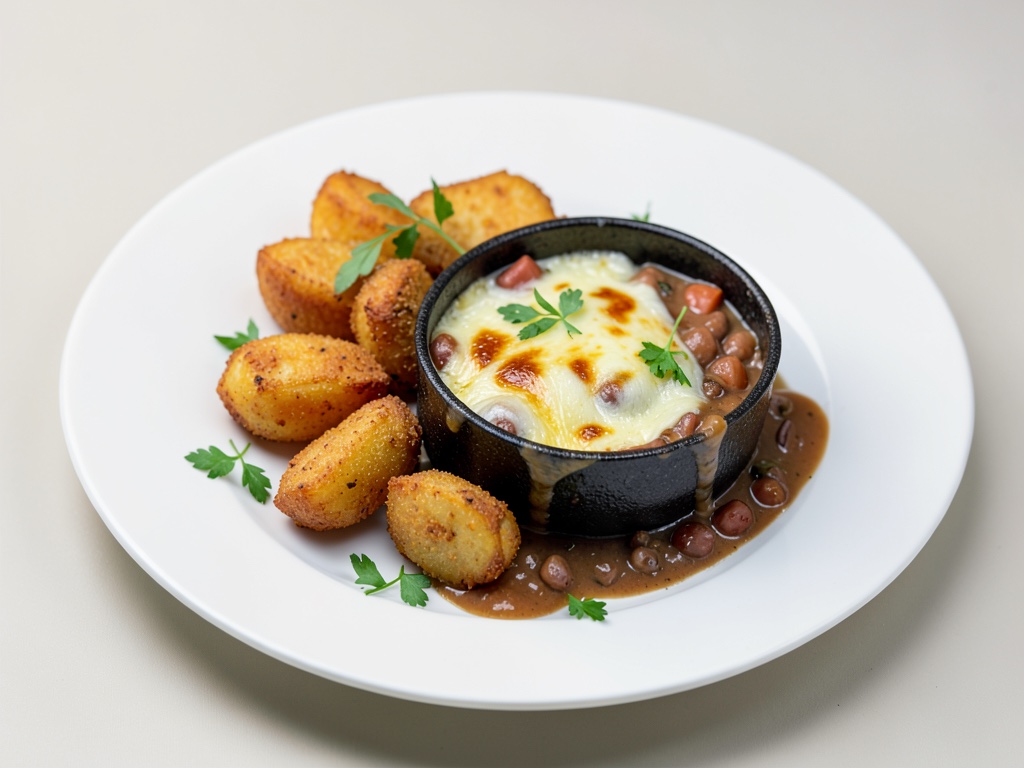 Patate croccanti con padella di fagioli e formaggio