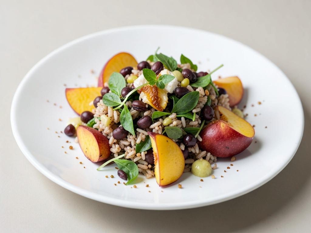 Insalata di riso e fagioli selvatici con nettarina