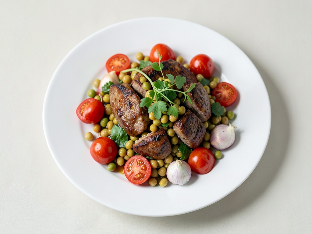 Costolette d'agnello croccanti su insalata fresca di fagioli e pomodori
