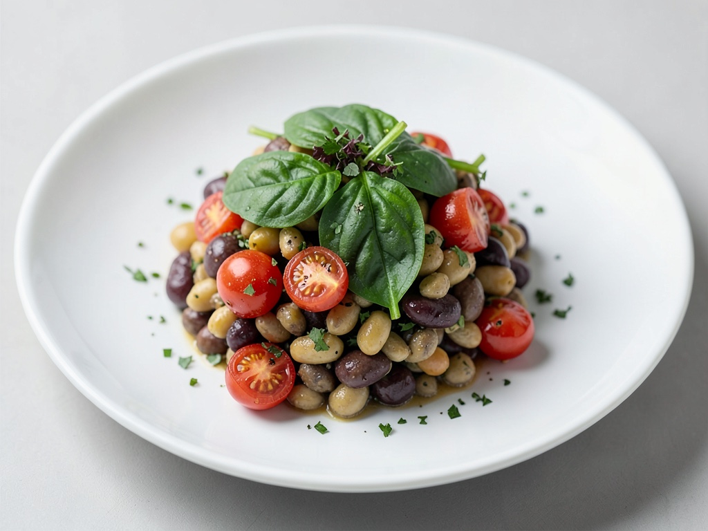 Insalata di fagioli e pomodori con spinaci freschi